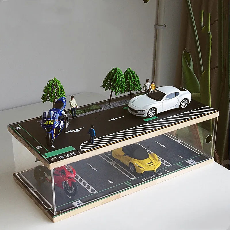 Simulation Parking Lot Parking Garage Scene Alloy Car Model Toy Car Display Stand Acrylic Dust Box