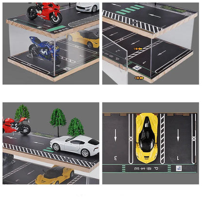 Simulation Parking Lot Parking Garage Scene Alloy Car Model Toy Car Display Stand Acrylic Dust Box