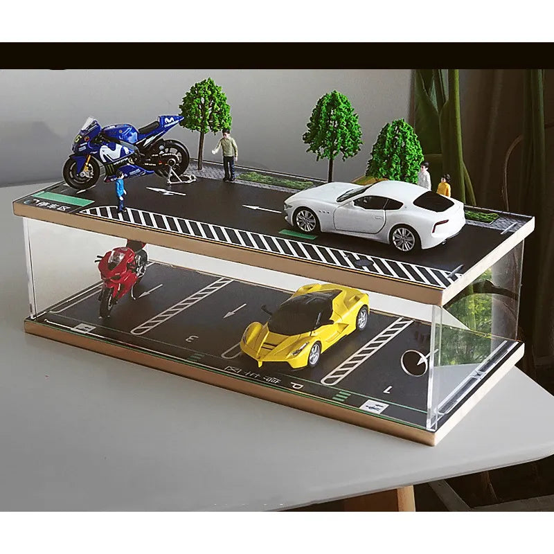 Simulation Parking Lot Parking Garage Scene Alloy Car Model Toy Car Display Stand Acrylic Dust Box